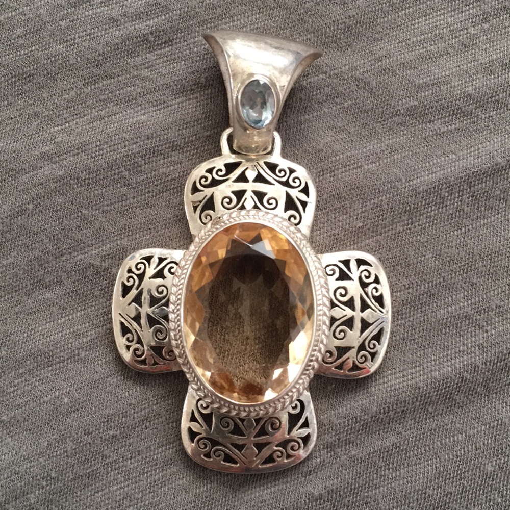 Citrine &Blue Topaz Sterling Silver Cross Thailand